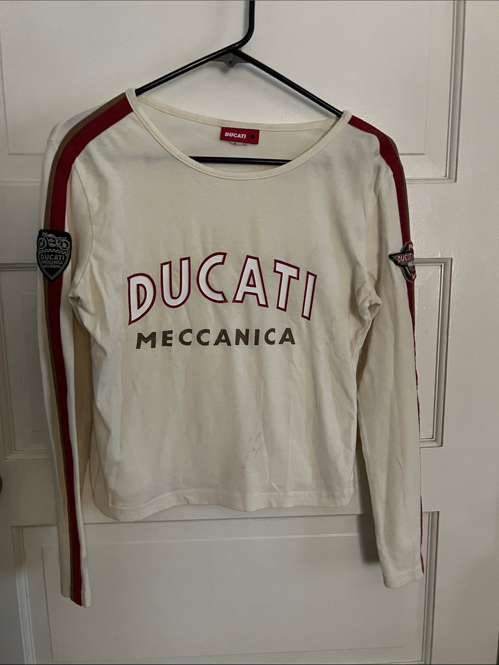 Ducati Meccanica Women's Long Sleeve Tee - White with Red Trim